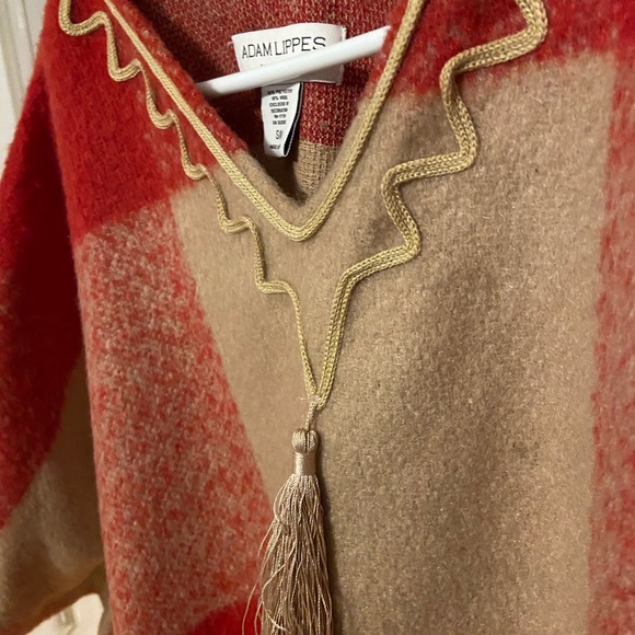 Adam Lippes For Target Red & Tan Fringe Poncho - Picture 3 of 6